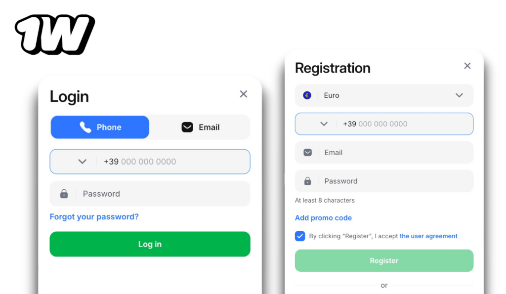 1w register and login main image